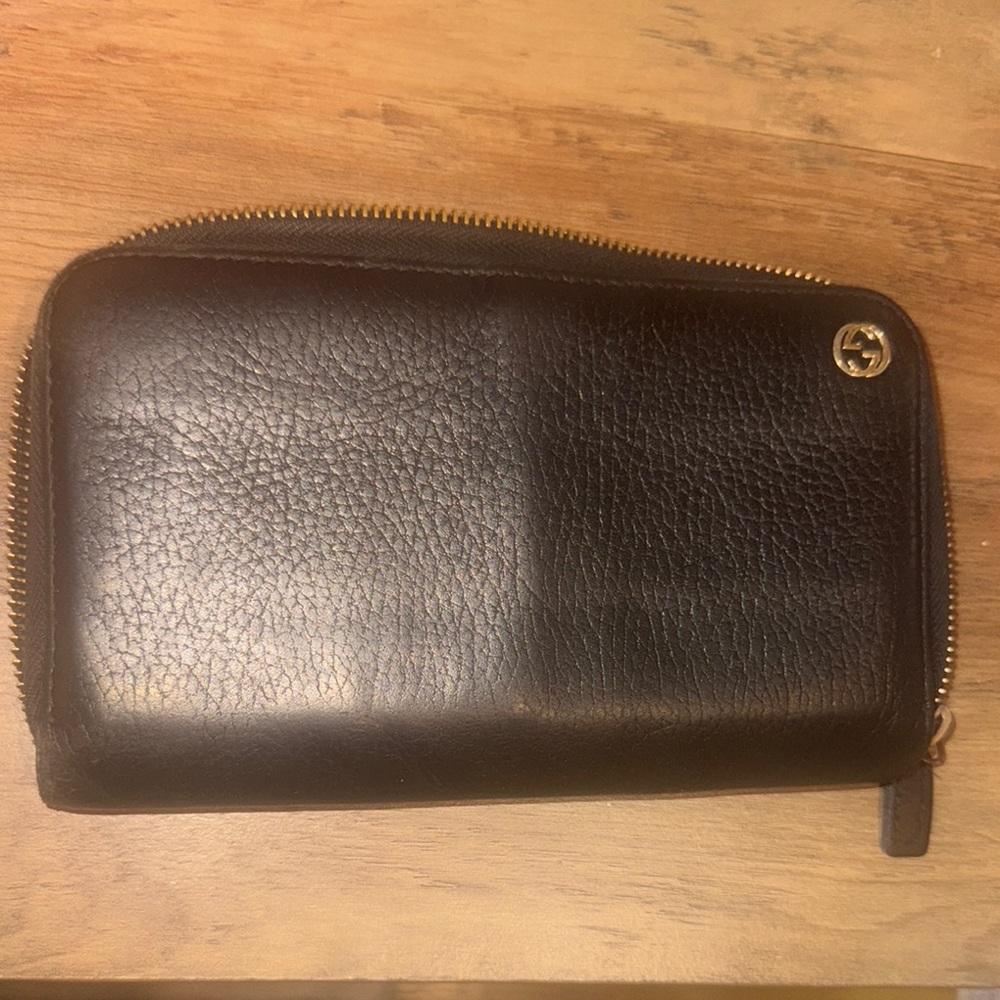 Black Leather Wallet with Logo